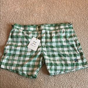 Sttarwish Green and White Plaid swim trunks